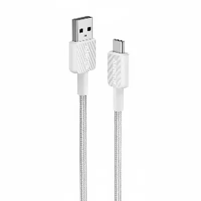 كيبل Anker 322 مجدول USB-A إلى USB-C باللون الأبيض، بطول 3ft، للشحن ونقل البيانات.