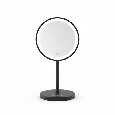 مرآة مكياج Moxedo Vanity MX-VMM012 باللون الأسود، مع إضاءة LED مدمجة لانعكاس واضح.