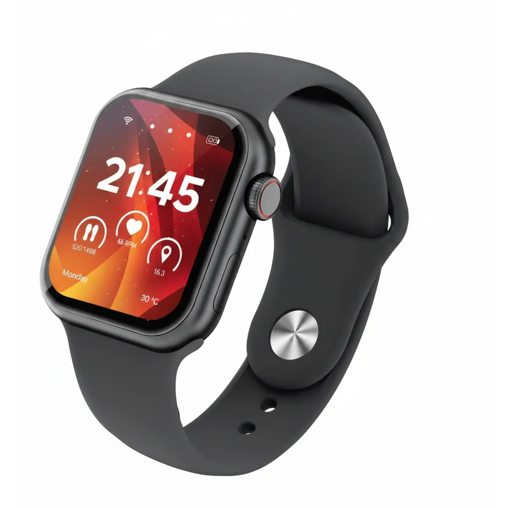 ساعة Moxedo MEVO SmartWatch 1.71 AMOLED باللون الأسود، تبرز شاشتها AMOLED النابضة بالحياة.