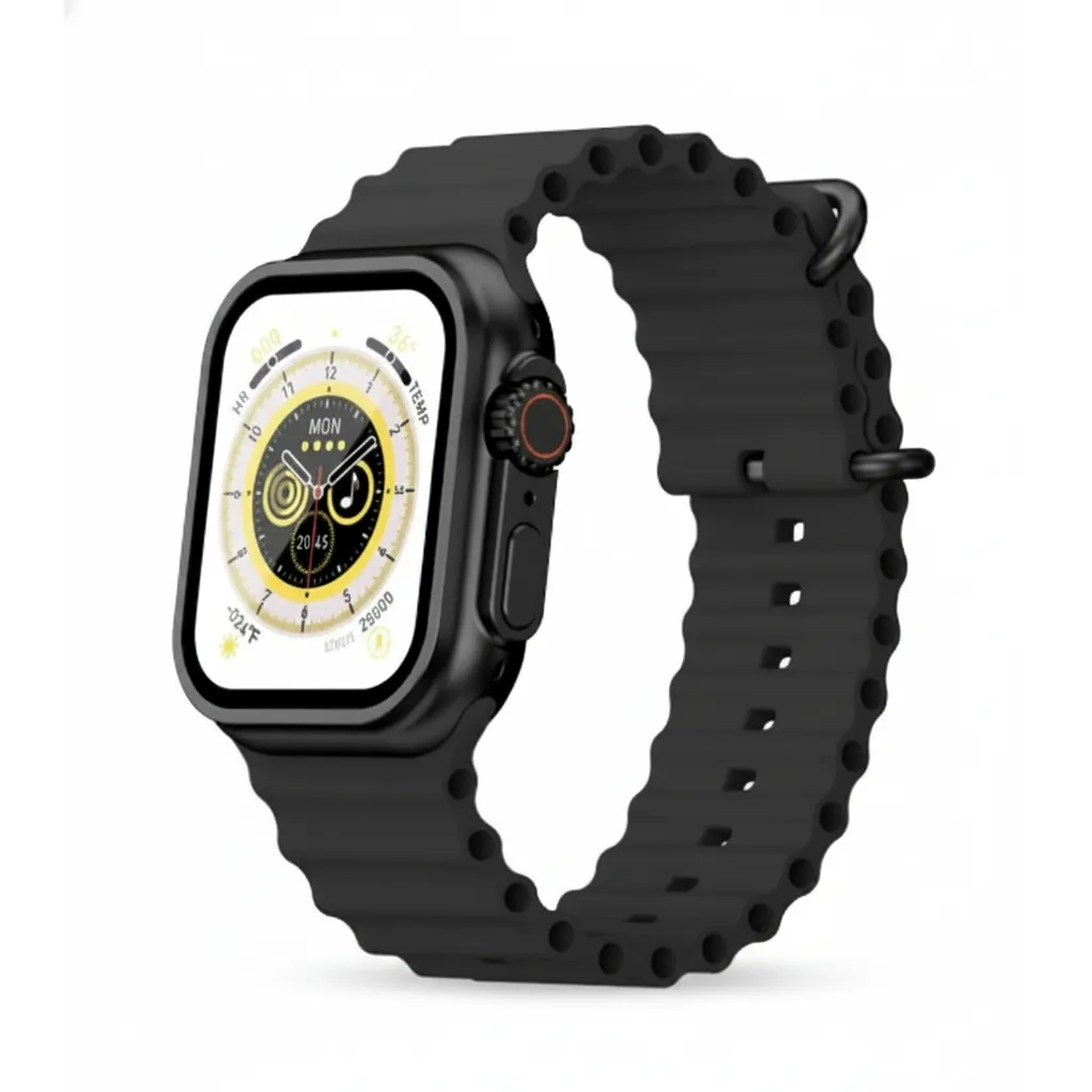 ساعة Moxedo LEXOR SmartWatch 1.71 MX-SW021 باللون الأسود، تعرض شاشتها المربعة ومظهرها الأنيق.