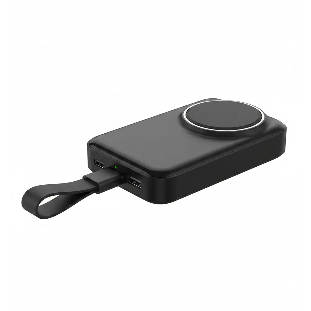 باور بانك Moxedo Porta-Link فائق الصغر موديل MX-WPB010، أسود، مع شاحن Apple Watch مدمج.