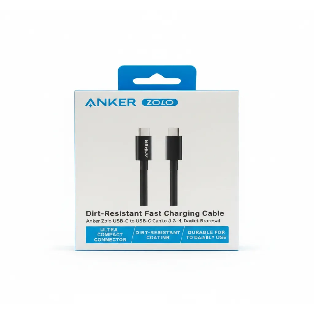 كيبل Anker Zolo USB-C إلى USB-C، بطول 3.3 ft، 240W، أسود (A8060H11) للشحن فائق السرعة.