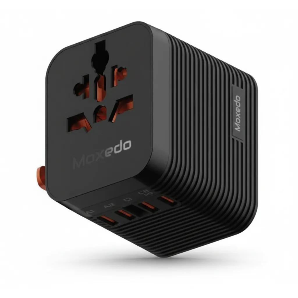 محول السفر العالمي Moxedo 20W OL-212PD OG MX-TA024 باللون الأسود، للشحن العالمي السريع.