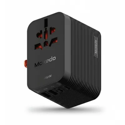 محول السفر العالمي Moxedo 45W MX-TA023 باللون الأسود، للشحن العالمي القوي.