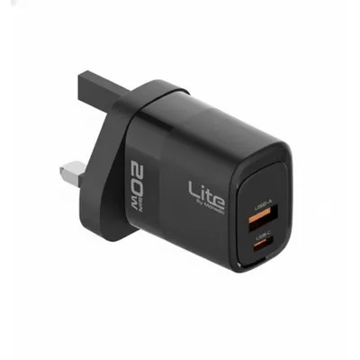 شاحن Moxedo سريع الشحن 20W جان موديل ML-C012، أسود، مع منفذي USB-C و USB-A.
