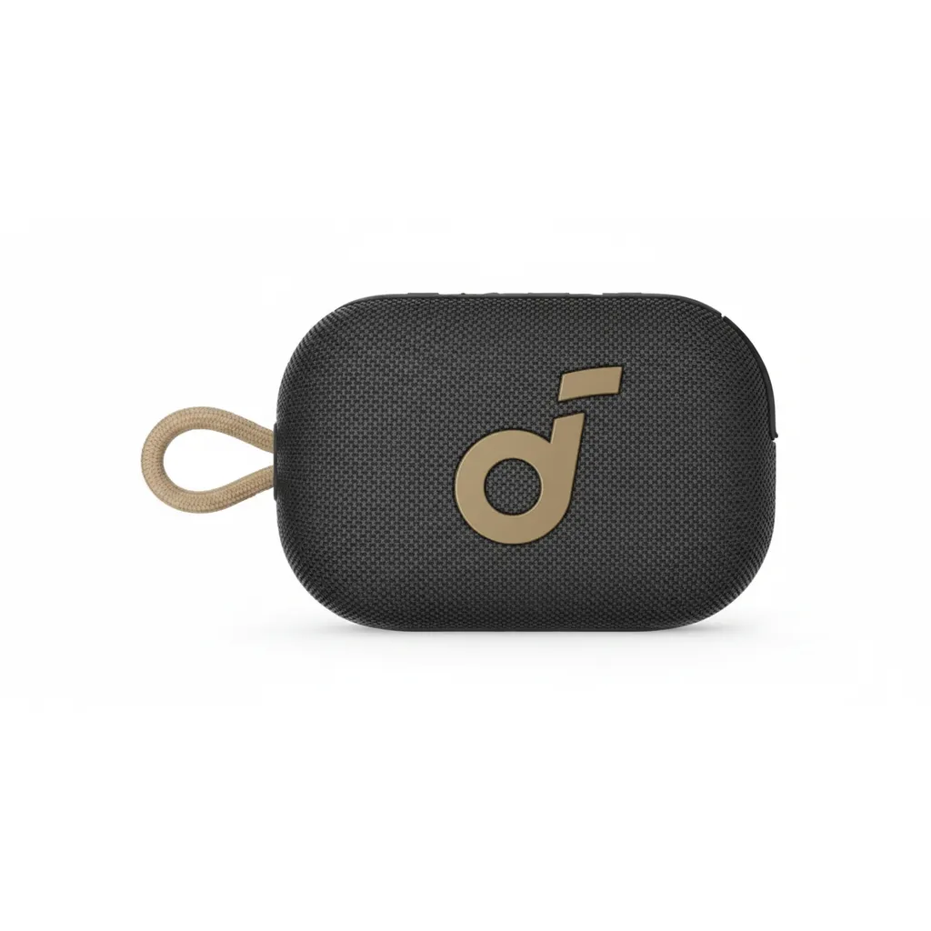 مكبر صوت Anker سيليكت 4 Go محمول Bluetooth موديل A31X11B1 باللون الأسود الذهبي، مدمج ومحمول.