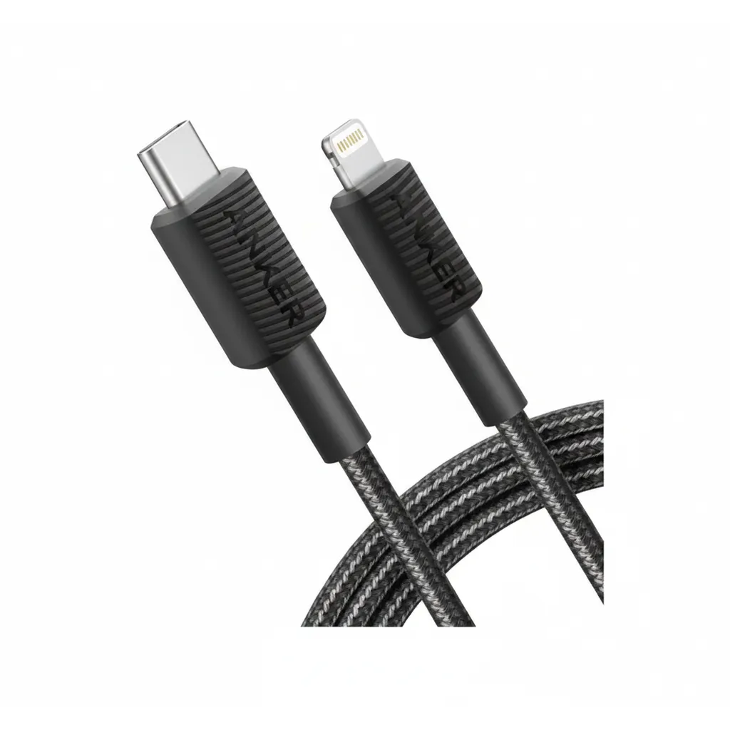كيبل Anker 322 مجدول USB-C إلى لايتننج باللون الأسود، بطول 3ft، لشحن ونقل بيانات أجهزة Apple.