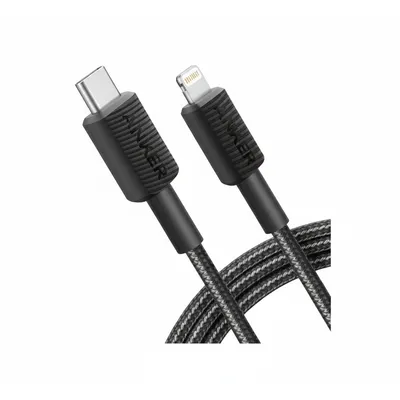 كيبل Anker 322 مجدول USB-C إلى لايتننج باللون الأسود، بطول 3ft، لشحن ونقل بيانات أجهزة Apple.