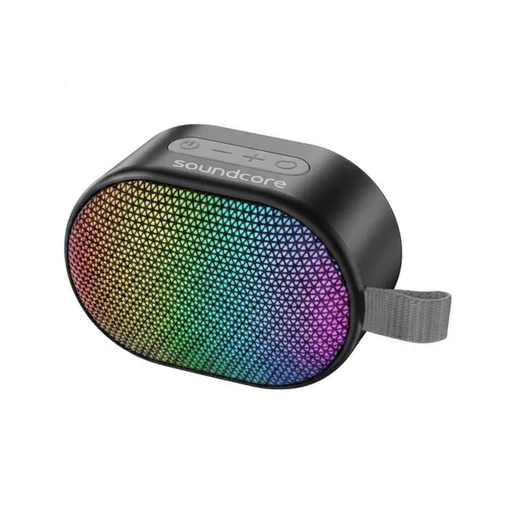 مكبر صوت Anker Soundcore Pyro ميني محمول Bluetooth موديل A31A0011 باللون الأزرق، صوت مدمج وحيوي.