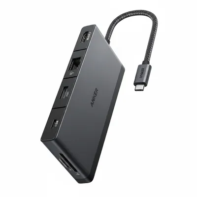 موزع Anker 552 9-in-1 USB-C موديل A8373H11، موزع رمادي متعدد الاستخدامات مع منفذ HDMI 4K لتوسيع خيارات الاتصال.