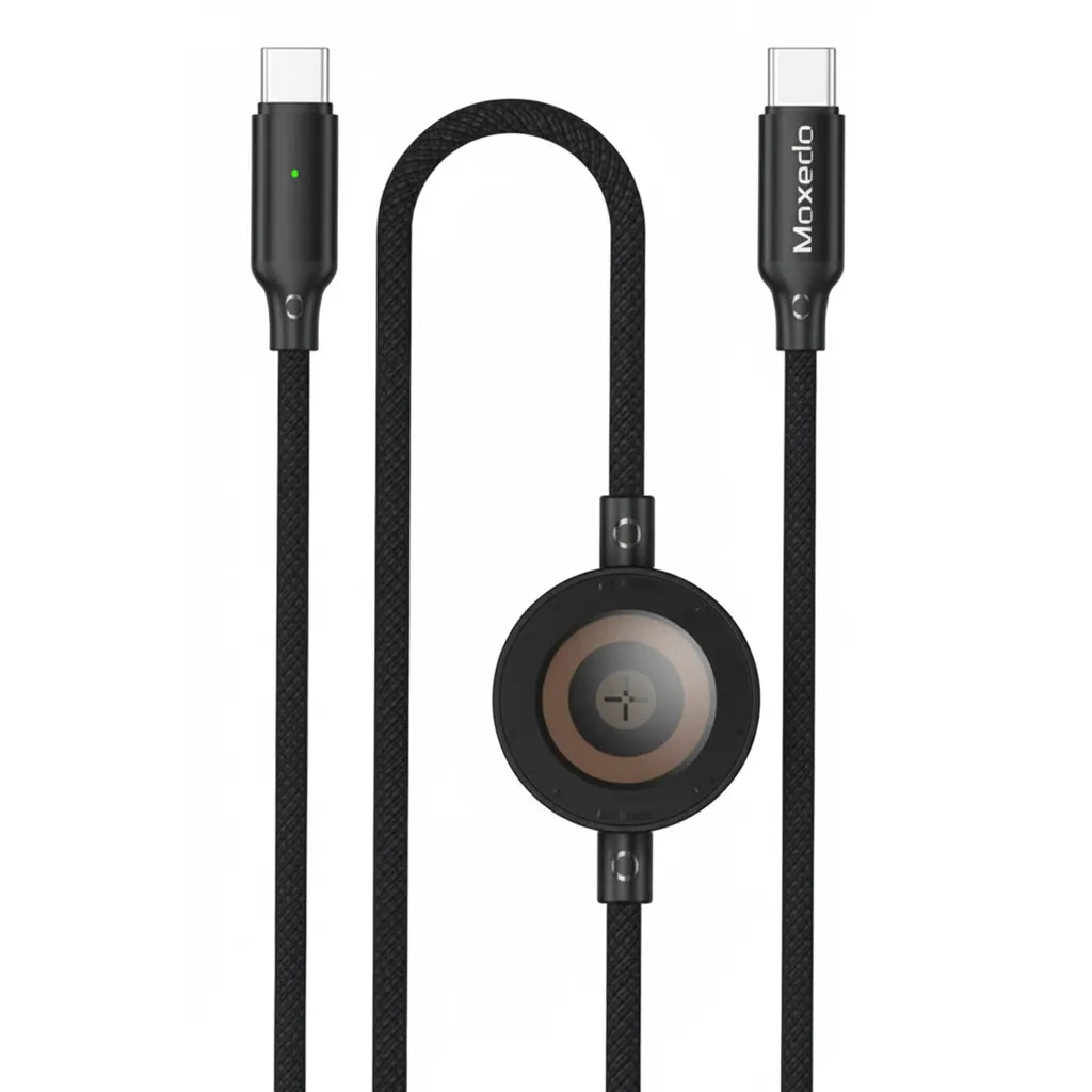 كيبل Moxedo 2 في 1 للشحن، USB-C إلى USB-C وشاحن iWatch، أسود (MX-SWC014).