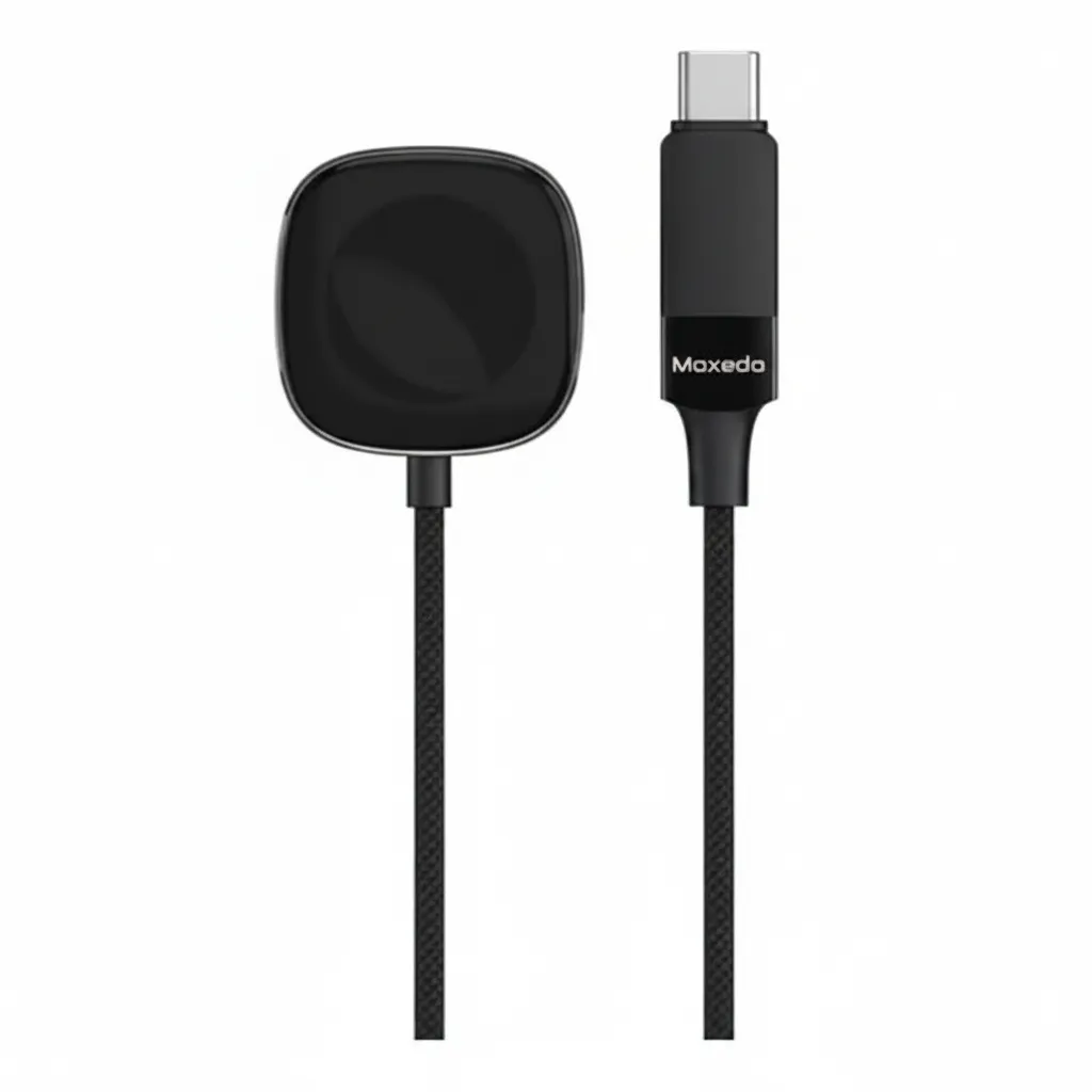 شاحن Moxedo اللاسلكي لساعة i-Watch مع كابل USB-C مدمج، أسود، لشحن Apple Watch.