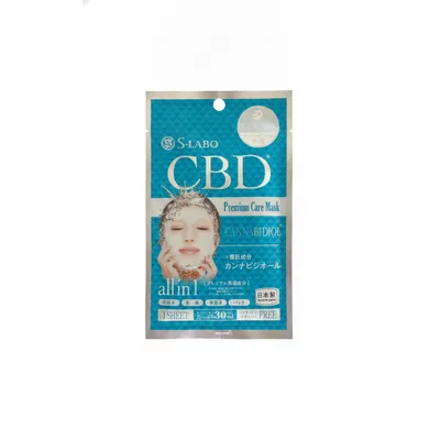 A single sachet of S-Labo CBD Premium Care Mask, showing the product name and brand on a clean background.