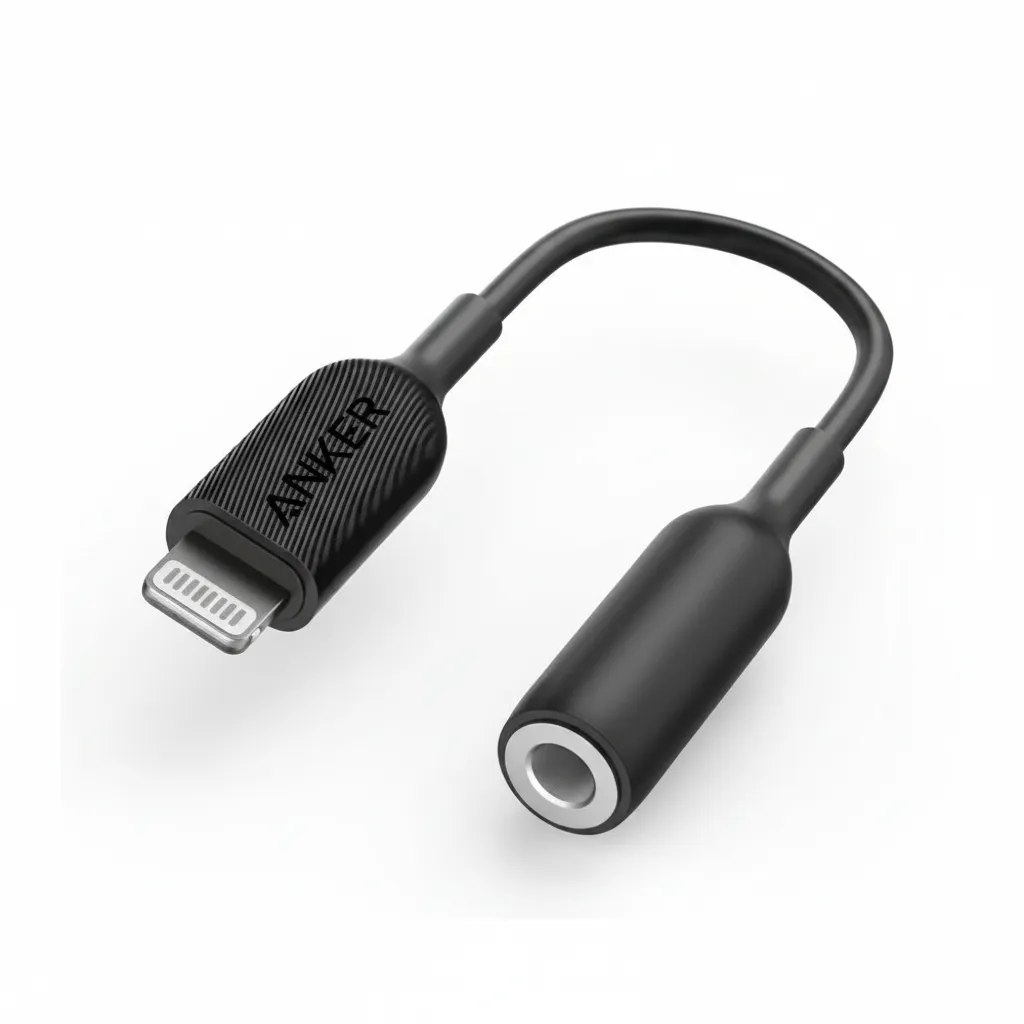 كيبل صوت Anker 3.5mm مع موصل لايتننج باللون الأسود، بطول 3ft، لتوصيل أجهزة Apple بأنظمة الصوت.