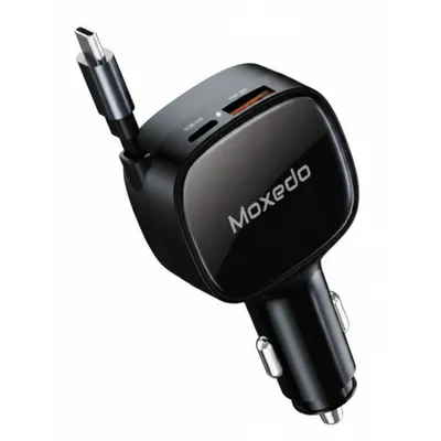 شاحن سيارة Moxedo فائق السرعة موديل MX-CC031، أسود، لشحن الأجهزة بسرعة في المركبات.