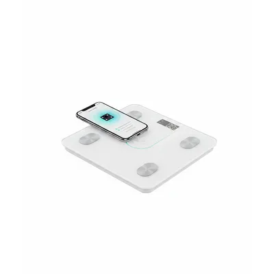 ميزان Anker Eufy الذكي P2 (T9148K21) باللون الأبيض، يظهر سطحًا زجاجيًا أنيقًا لتتبع 15 مؤشرًا للجسم.