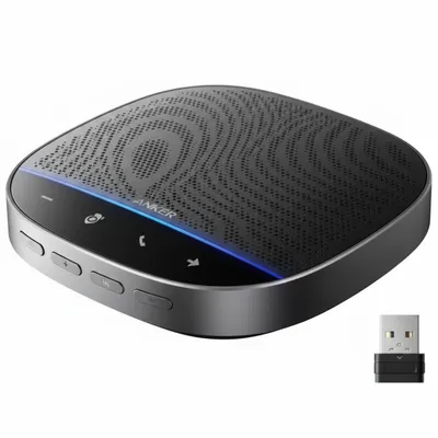 مكبر صوت Anker باور كونف S500 Bluetooth أسود، مع VoiceRadar، 4 ميكروفونات، التقاط 10 أمتار، وبطارية 16 ساعة.