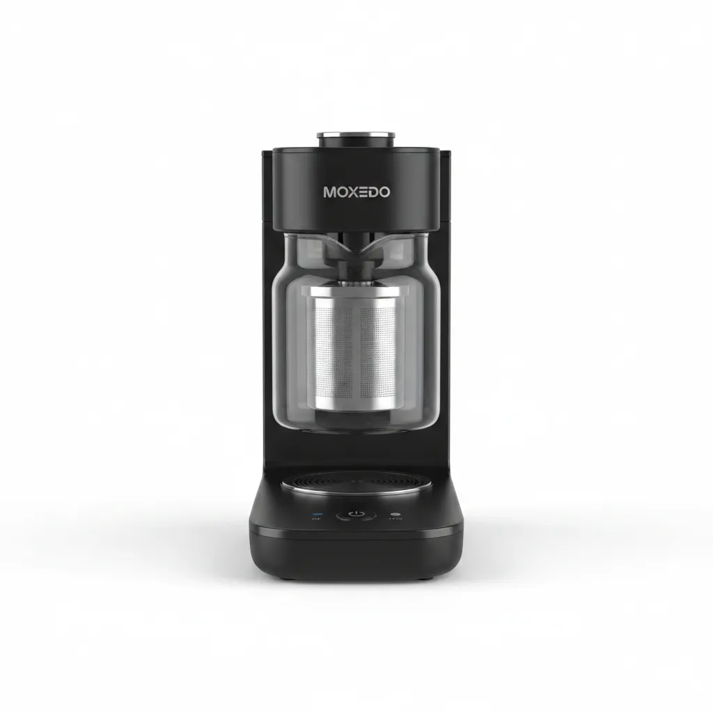 جهاز Moxedo Aeris Steam Tea Brewer MX-STB03 باللون الأسود، للاستخدام في المطبخ المنزلي.