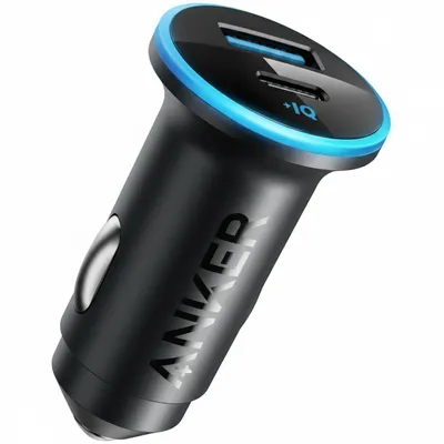 شاحن سيارة Anker 323 بقوة 52.5W باللون الأسود، موديل A2735011، لشحن سريع للأجهزة في السيارة.