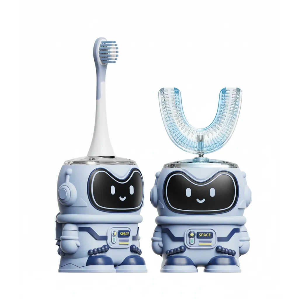 فرشاة أسنان Moxedo Kids 2-in-1 الكهربائية MX-TB023 باللون الأزرق، توفر عناية فموية متعددة الاستخدامات للأطفال.
