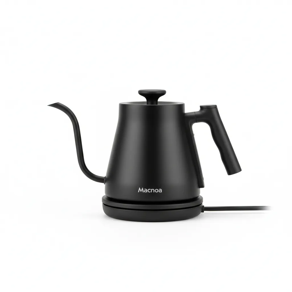 غلاية Macnoa MacSpout Kettle MP-24SPKT-BK سوداء برقبة الإوزة، تحكم دقيق في الصب، أبعاد 32.5 × 22 × 17.5 cm.