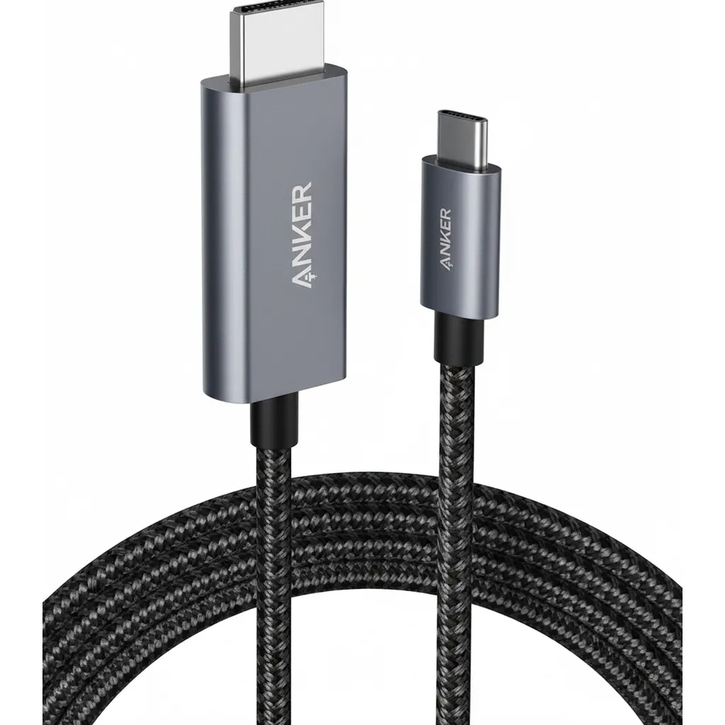 كيبل Anker USB-C to HDMI من النايلون موديل A8730H11 باللون الأسود، بطول 6 ft، لربط الأجهزة بالشاشات.