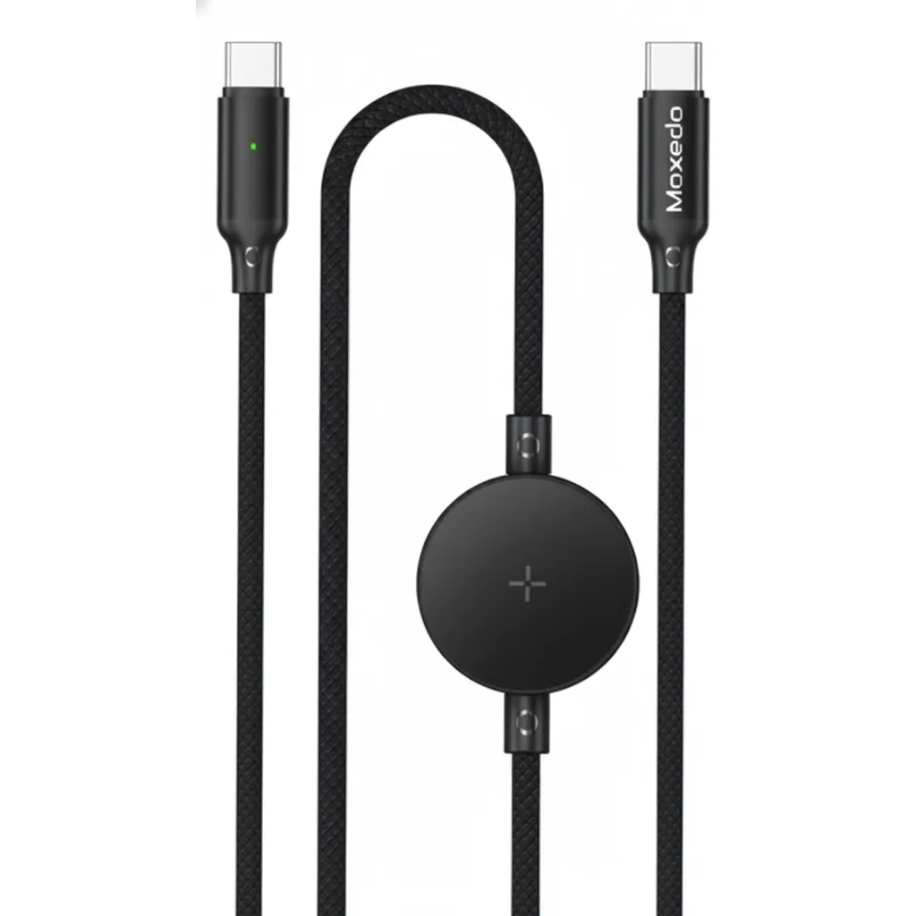 كابل شحن Moxedo 2-in-1 USB-C to USB-C باللون الأسود، مصمم لساعة Samsung Watch، موديل MX-SWC015.