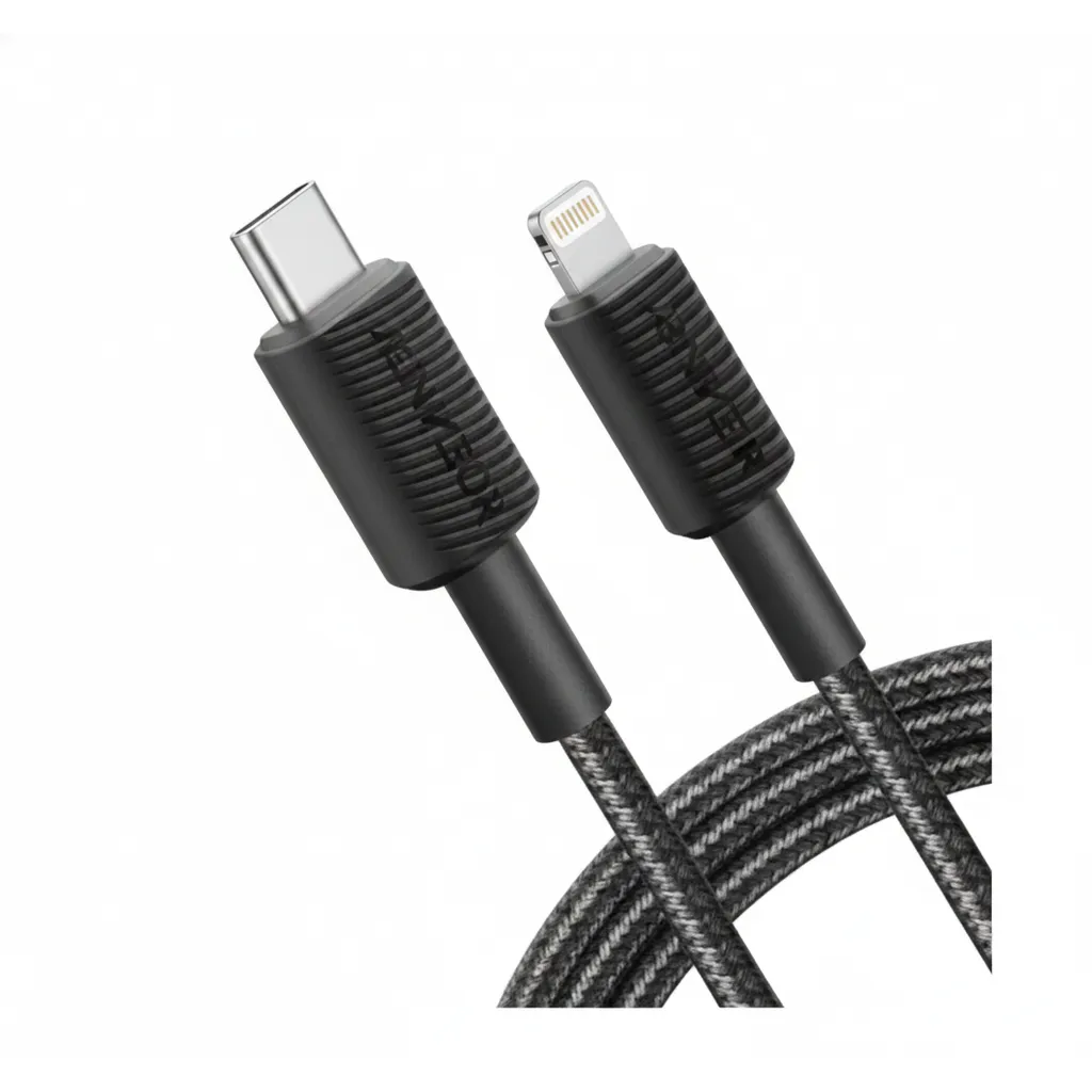 كيبل Anker 322 مجدول USB-C إلى لايتننج باللون الأسود، بطول 10ft، لشحن ونقل بيانات أجهزة Apple.