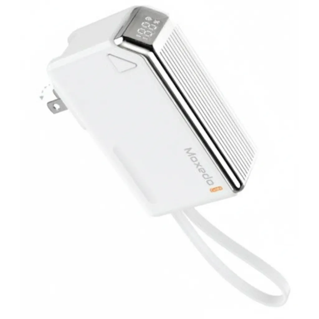 بنك طاقة Moxedo Porta-Go بسعة 10,000 mAh وقوة 22.5W باللون الفضي مع قابس AC مدمج، MX-PB014.