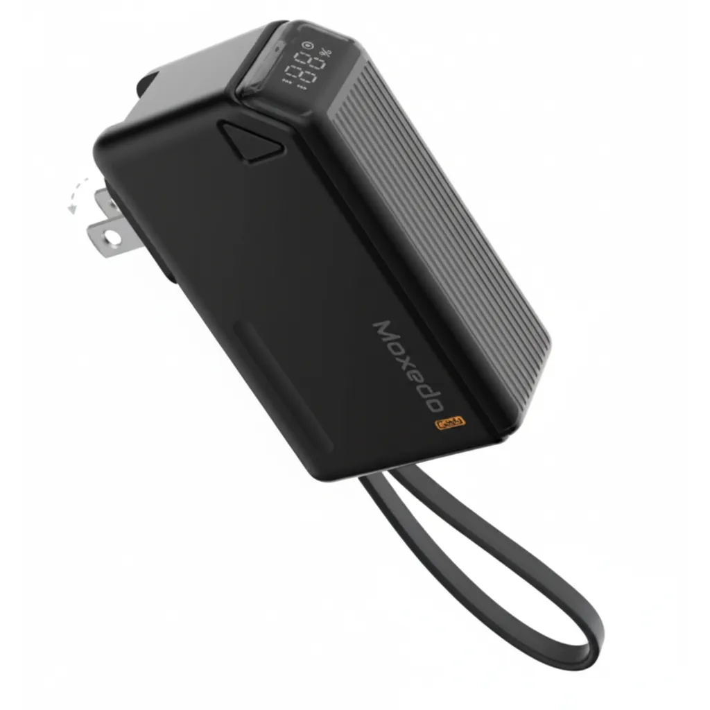بنك طاقة Moxedo Porta-Go بسعة 5,000 mAh وقوة 22.5W باللون الأسود مع قابس AC مدمج، MX-PB015.