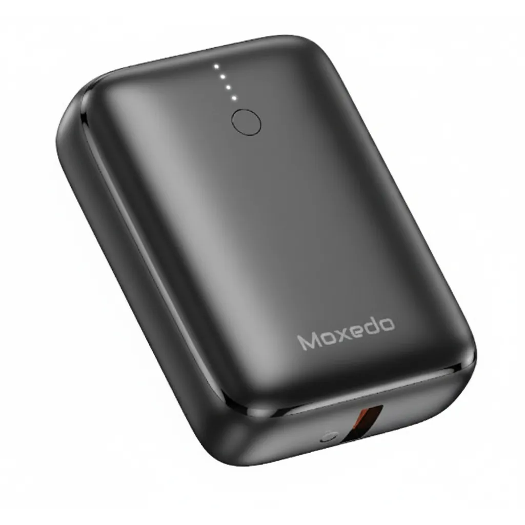 بنك الطاقة Moxedo Porta-Go ميني بسعة 10000 mAh (MX-WPB011) باللون الأسود، شاحن محمول مدمج.