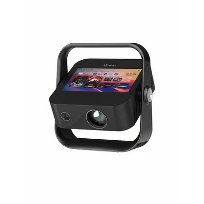 جهاز عرض Moxedo Nova Smart Android MX-NSP014 باللون الأسود، يتميز بدقة 4K وواجهة شاشة لمس.