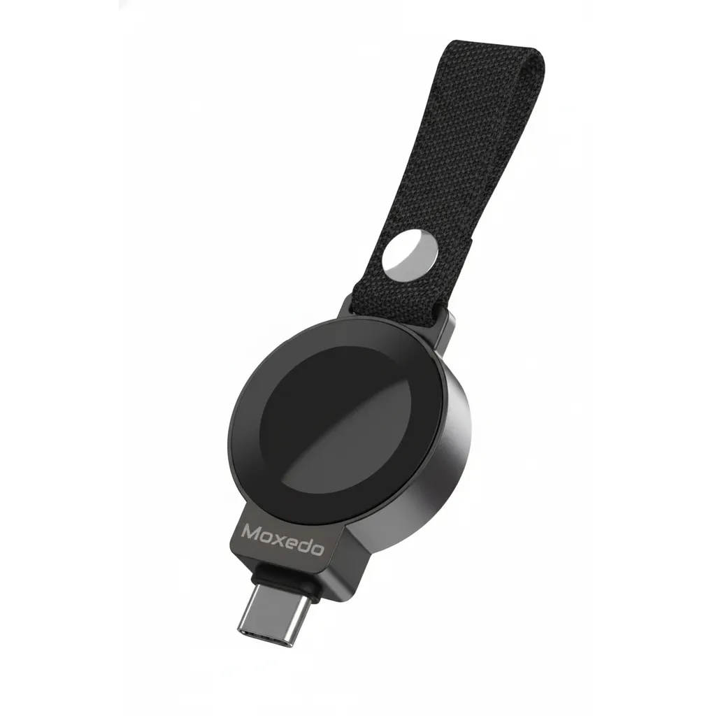 شاحن ساعة Moxedo محمول موديل MX-SWC013، أسود، بموصل USB-C للساعات الذكية.