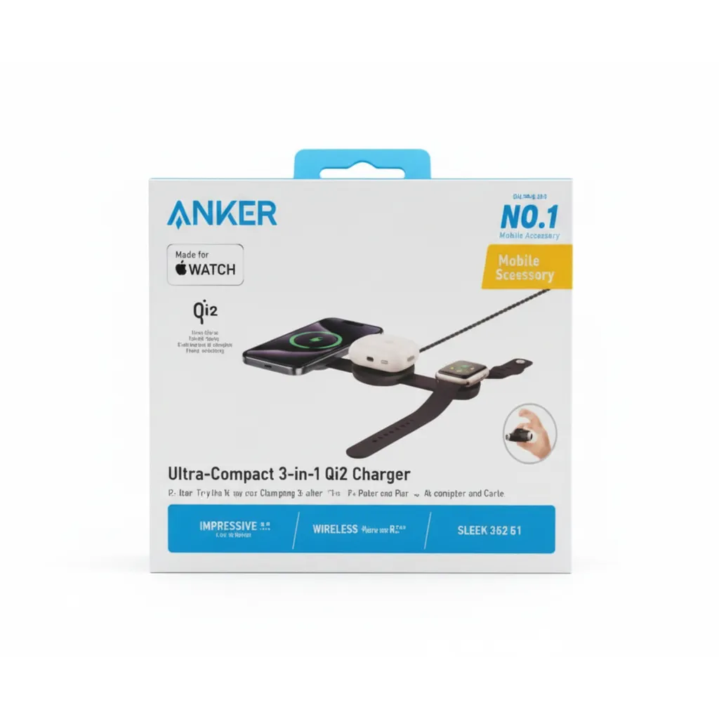 محطة الشحن اللاسلكي Anker ماغو (B25M8H11) باللون الأسود، لوحة قابلة للطي 3 في 1 لأجهزة iPhone، Apple Watch، AirPods.