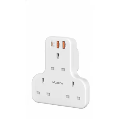 وصلة كهربائية Moxedo UK-Plug باللون الأبيض مع 3 منافذ USB و 3 منافذ AC، توفر شحنًا بقوة 20W.