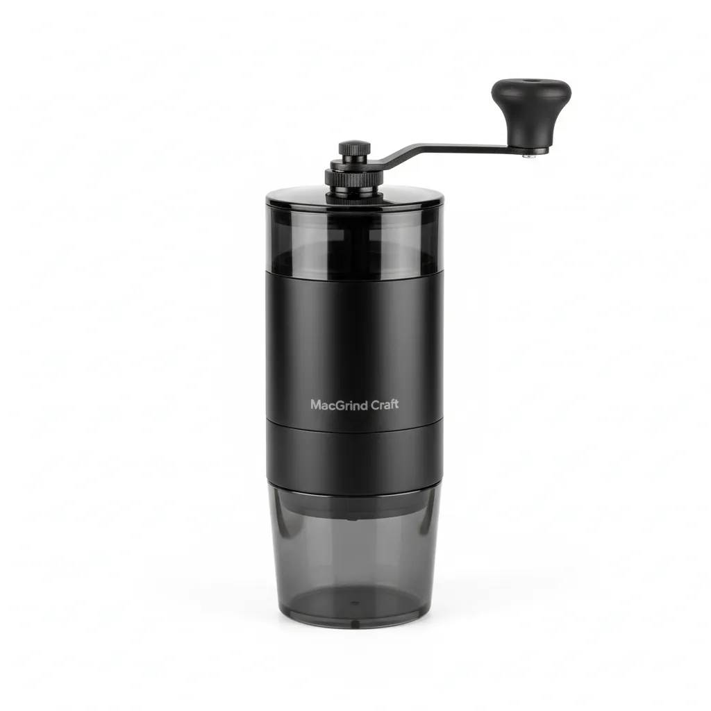 مطحنة قهوة يدوية Macnoa MacGrind Craft باللون الأسود، تصميم مدمج لقهوة مطحونة طازجة في أي مكان.