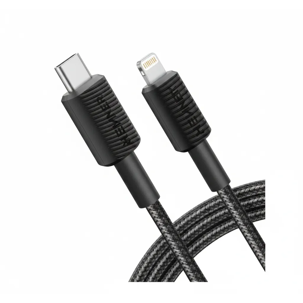 كيبل Anker 322 مجدول USB-C إلى لايتننج باللون الأسود، بطول 6ft، لشحن ونقل بيانات أجهزة Apple.