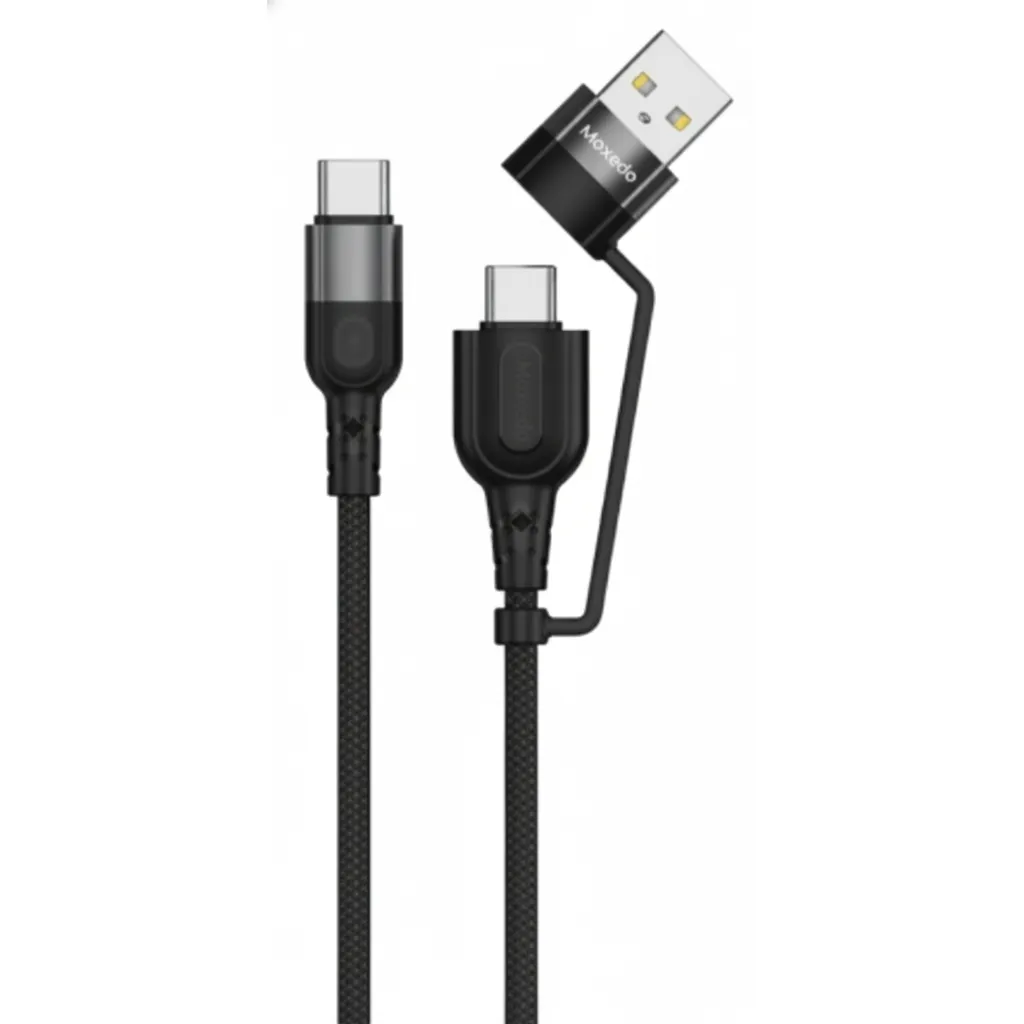 كيبل Moxedo 2 في 1 مجدول، قابل للتبديل USB-A/USB-C إلى USB-C، رمادي (MX-NC044).