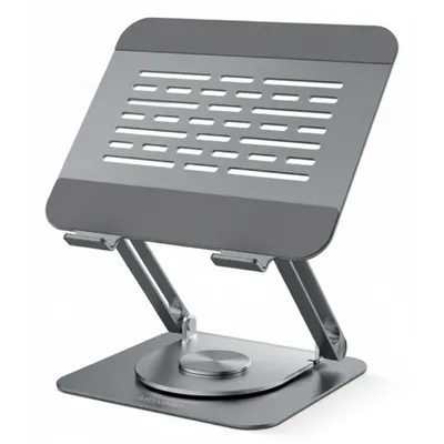 حامل Moxedo Aluminum 360 للابتوب والتابلت (MX-FLS025) باللون الفضي، يوفر دعمًا مريحًا للأجهزة.