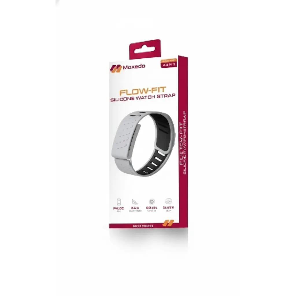 حزام Moxedo فلو-Fit Silicone باللون الرمادي الأسود (MX-FF012-GB)، متوافق مع WHOOP 4.0، متين ومقاوم للماء.