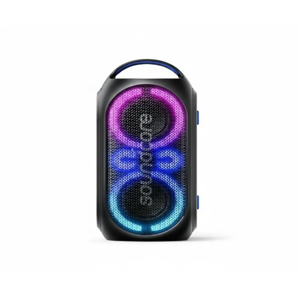 مكبر صوت Anker Soundcore Rave Party 2 A3399H11 محمول بتقنية Bluetooth باللون الأسود مع عرض إضاءة ديناميكي.
