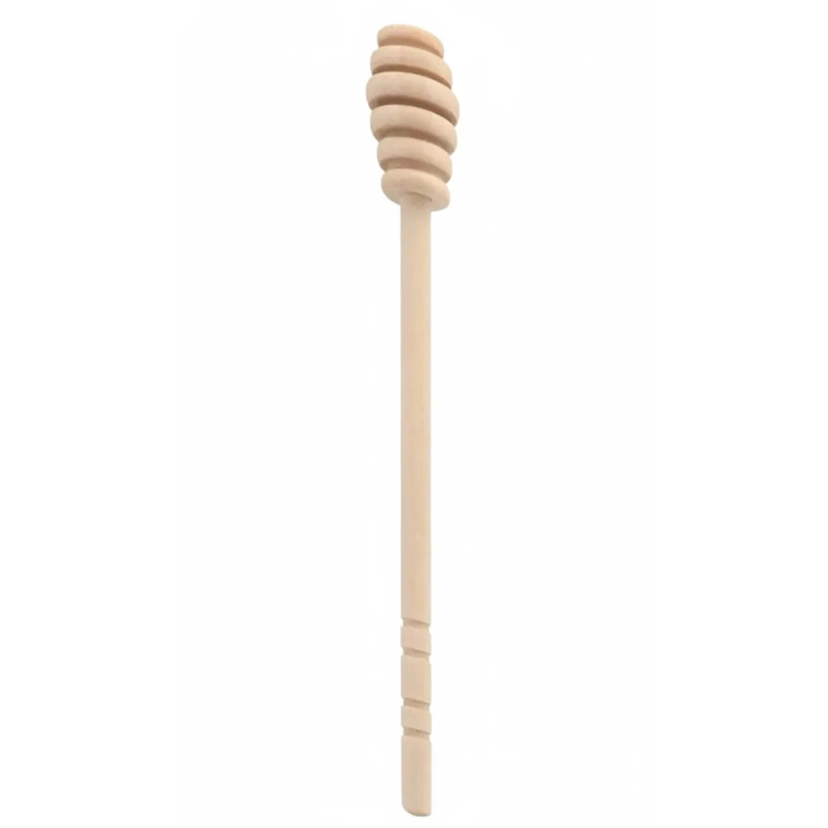 مغرفة عسل خشبية بطول 16 cm برأس محزز، موضوعة على سطح نظيف.