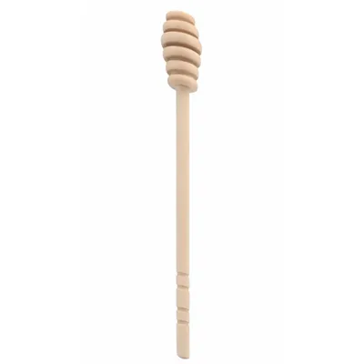 مغرفة عسل خشبية بطول 16 cm برأس محزز، موضوعة على سطح نظيف.