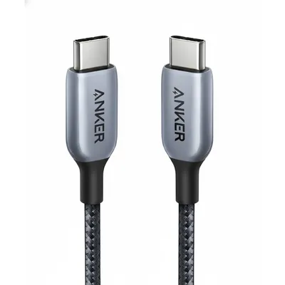 كابل Anker 765 USB-C to USB-C Nylon، بقدرة 140W، بطول 6ft، رمادي، موديل A8866HA1.