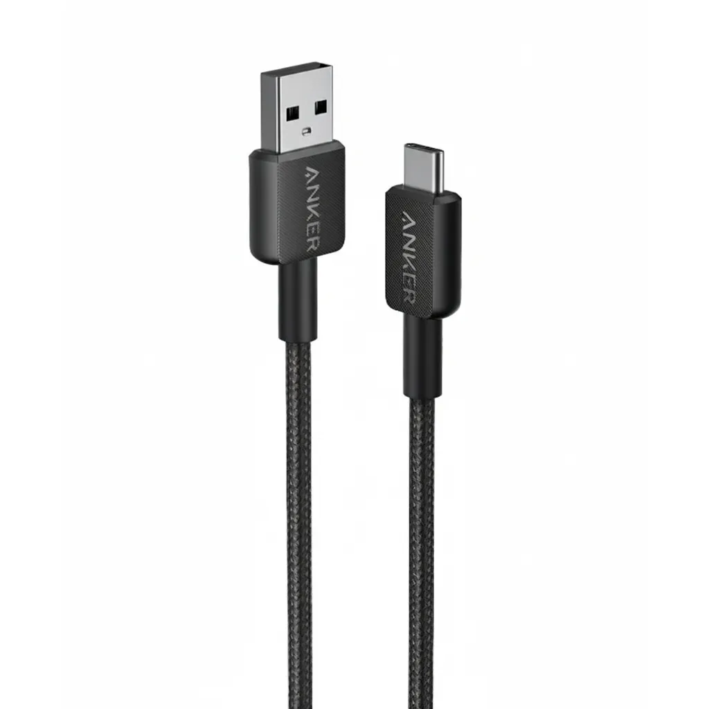 كيبل Anker 322 مجدول USB-A إلى USB-C باللون الأسود، بطول 3ft، للشحن ونقل البيانات.