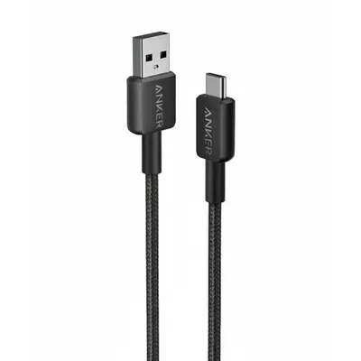 كيبل Anker 322 مجدول USB-A إلى USB-C باللون الأسود، بطول 3ft، للشحن ونقل البيانات.
