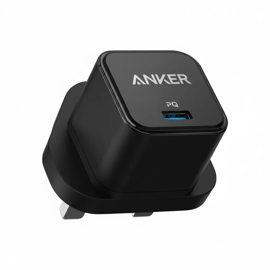 شاحن Anker PowerPort III 20W Cube USB-C باللون الأسود، موديل A2149K11، لشحن الأجهزة المحمولة بسرعة.