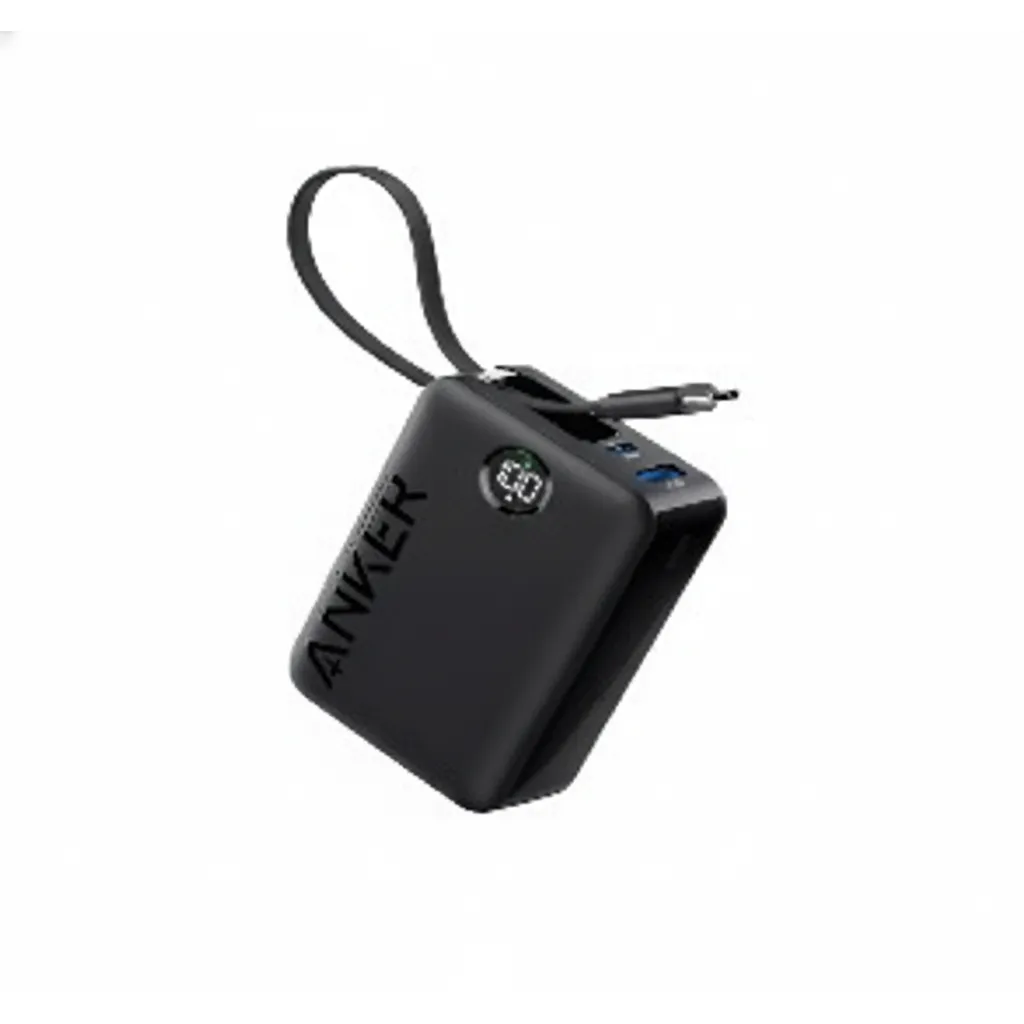 بنك طاقة Anker بسعة 20,000 mAh، بقوة 22.5W، مع كابل USB-C مدمج (A1647H11).