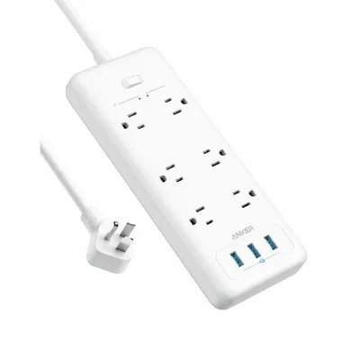 وصلة Anker 342 USB باور Strip (A9182K21) باللون الأبيض، مع منافذ AC متعددة ومنافذ USB.