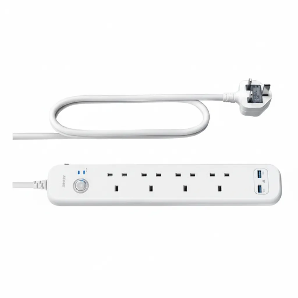 وصلة Anker باور Extend USB 4 Strip 6-in-1 (A9141K21) باللون الأبيض، مع 4 منافذ USB.